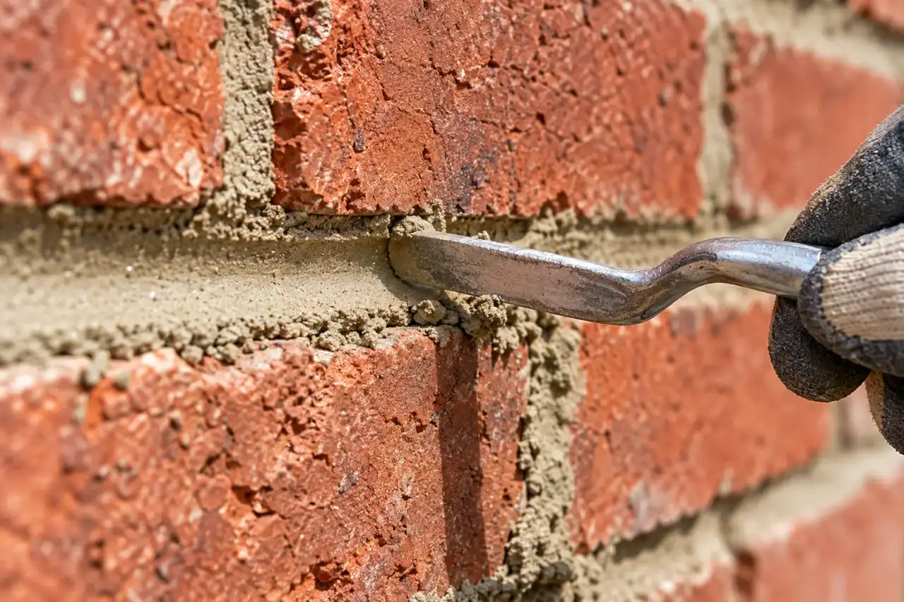 Jointer tool shaping a fresh concave mortar joint